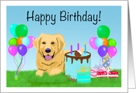 Happy Birthday Golden Retriever With Birthday Cake card