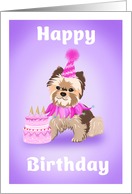 Happy Birthday with cute Yorkshire Terrier card