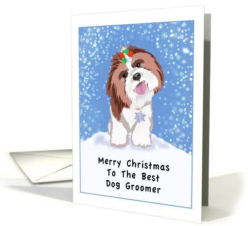 Merry Christmas Dog Groomer With Shih Tzu card (1920440)