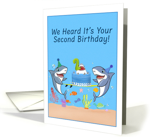 Happy Second Birthday Sharks with Cake card (1923456)