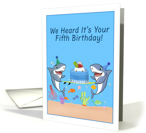 Happy Fifth Birthday Sharks with Cake card (1923464)