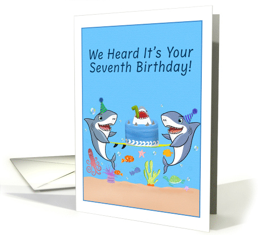 Happy Seventh Birthday Sharks with Cake card (1923468)
