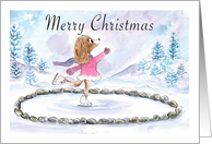 Merry Christmas Cavalier King Charles Spaniel Ice Skating card