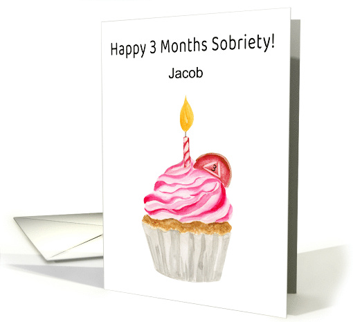 Happy 3 Month Sobriety Cupcake With Red Coin Name card (1925188)