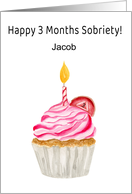 Happy 3 Month Sobriety Cupcake With Red Coin Name card