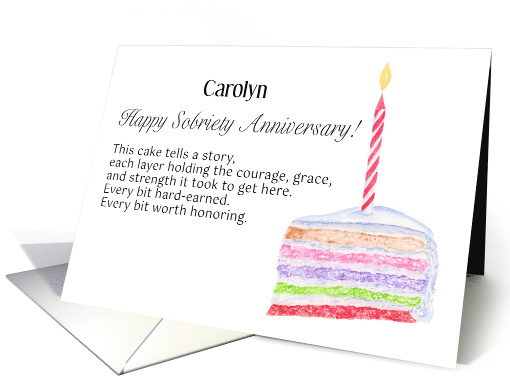 Happy Sobriety Anniversary Cake With Candle Custom Name card (1926036)