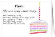 Happy Sobriety Anniversary Cake With Candle Custom Name card