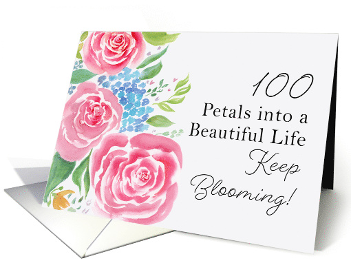 Happy 100th Birthday with Roses and Hydrangeas card (1927904)