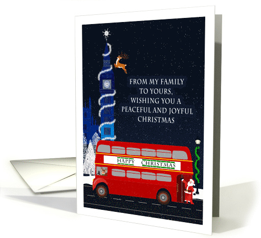 Happy Christmas with London Double Decker Bus and Big Ben card
