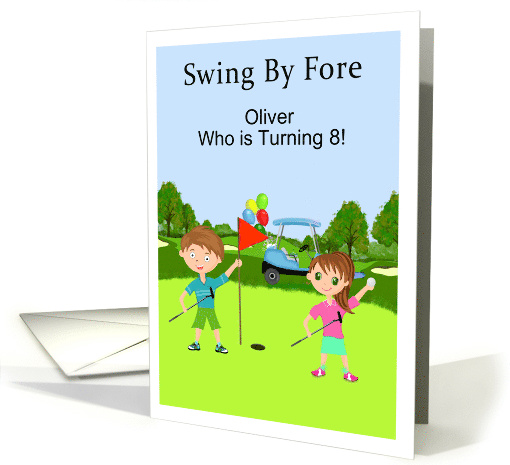 Swing By Fore Kids Golf Birthday Invitation Personalize card (1928068)