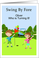 Swing By Fore Kids Golf Birthday Invitation Personalize card