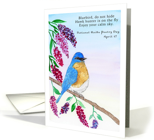 National Haiku Poetry Day April 17 Haiku Bluebird in Lilac Tree card