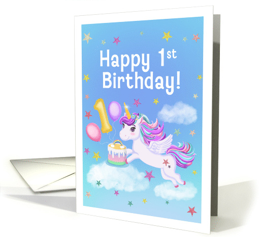 Happy 1st Birthday Unicorn with Birthday Cake card (1929980)
