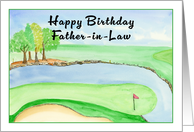 Father-in-Law Happy Birthday Golf Course with Water card