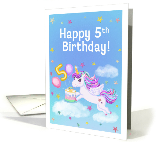 Happy 5th Birthday Unicorn with Birthday Cake card (1931224)
