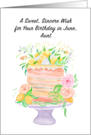 Aunt Happy June Birthday Roses and Lemons Cake card
