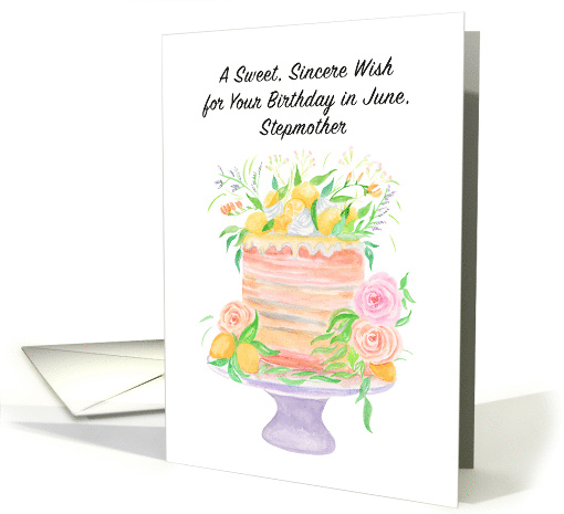 Stepmother Happy June Birthday Roses and Lemons Cake card (1933674)