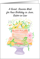 Sister in Law Happy June Birthday Roses and Lemons Cake card