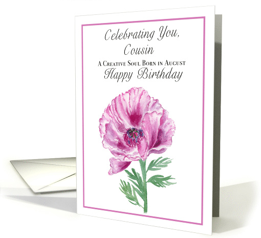 Cousin Happy August Birthday Purple Poppy card (1933720)