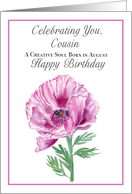 Cousin Happy August Birthday Purple Poppy card