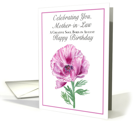 Mother in Law Happy August Birthday Purple Poppy card (1933736)