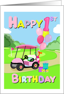 Happy 1st Birthday Pink Polka Dot Golf Cart card