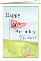 Husband Happy 50th Birthday Golf Putting Green with Beers card