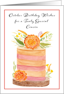 Cousin October Birthday with Marigolds on Cake card