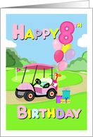 Happy 8th Birthday Pink Polka Dot Golf Cart card