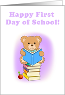 Happy First Day of School Teddy Bear Reading card