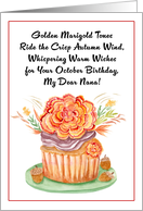 Nana October Birthday with Marigold Chocolate Cupcake card
