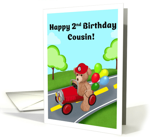 Happy 2nd Birthday Cousin Teddy Bear Riding Firetruck card (1940992)