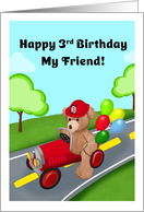 Happy 3rd Birthday Friend Teddy Bear Riding Firetruck card