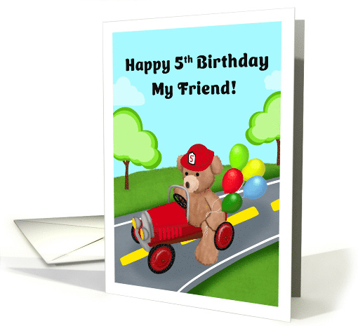 Happy 5th Birthday Friend Teddy Bear Riding Firetruck card (1941064)