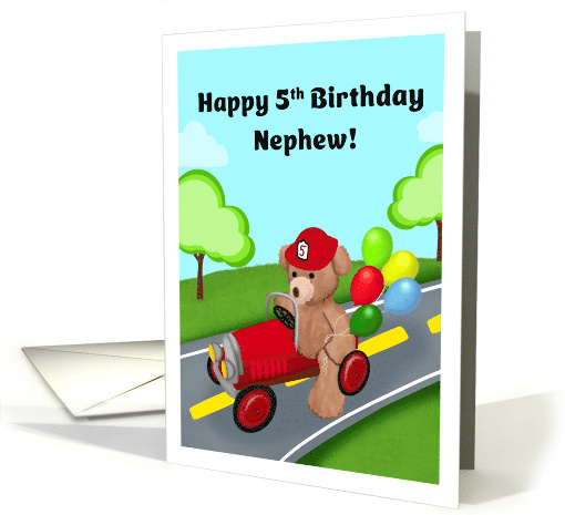 Happy 5th Birthday Nephew Teddy Bear Riding Firetruck card (1941108)