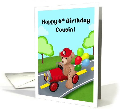 Happy 6th Birthday Cousin Teddy Bear Riding Firetruck card (1941224)