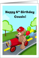Happy 6th Birthday Cousin Teddy Bear Riding Firetruck card