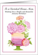 Mom January Birthday with Carnations on Cake card