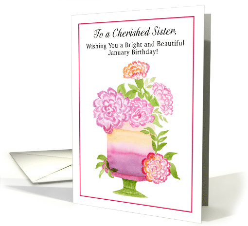 Sister January Birthday with Carnations on Cake card (1943288)