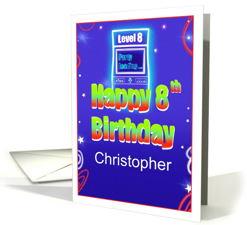 Happy 8th Birthday Retro Arcade Personalized card (1943854)