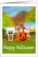 Happy Halloween with Owl Chipmunk Rabbit Grasshopper card