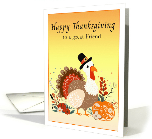 Friend Happy Thanksgiving Turkey Folk Art card (1945222)