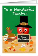 Teacher Happy Thanksgiving Cute Apple on Desk card