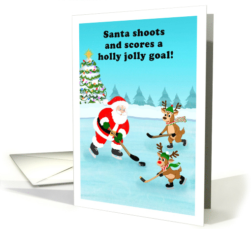Santa Playing Hockey with Reindeer Christmas card (1948728)