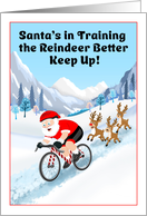 Santa Cycling with Reindeer card