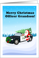 Merry Christmas Officer Grandson With Santa Leaning Against Cop Car card