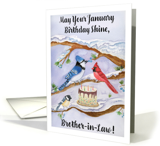 Brother in Law January Birthday with Backyard Birds and Cake card