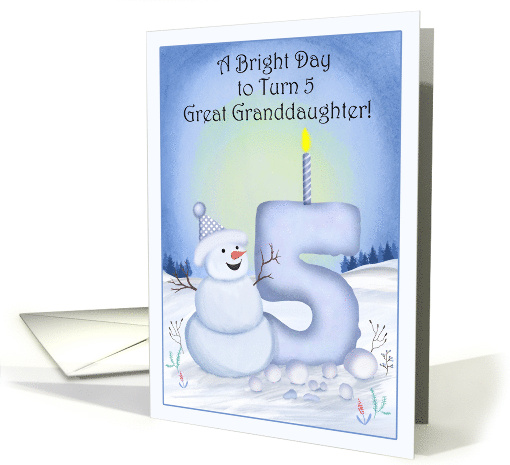 Great Granddaughter Happy 5th Birthday Snowman with a Snowy Five card