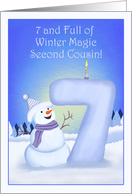 Second Cousin Happy 7th Birthday Snowman with a Snowy Seven card