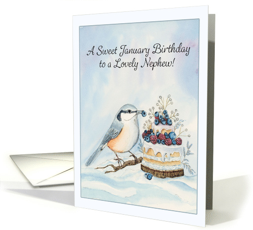 Nephew Happy January Birthday With Red Breasted Nuthatch card